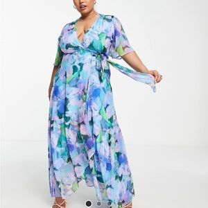 Hope & Ivy Plus Everleigh floral print maxi dress in blue sz 14 US sz 18 UK